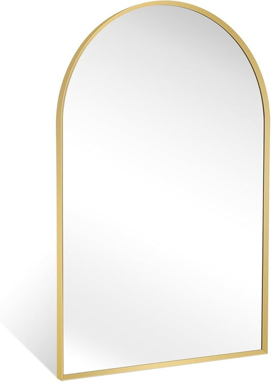 20" x 30" Gold Arched Mirror, Arch Bathroom Vanity Wall Mirror, Modern Aluminum