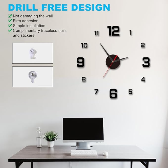 3D DIY Luminous Dial Acrylic Frameless Silent Wall Clock