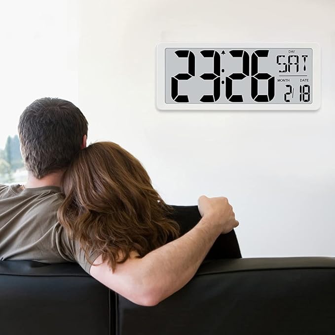 TXL 14.2" Large Digital Day Wall Clock, Custom 8 Languages Calendar, Count