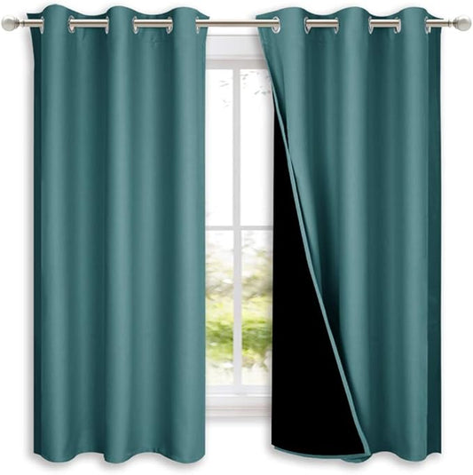 NICETOWN 100% Blackout Curtains 54 inches Long, Sea Teal, 1 Pair, 42 inches