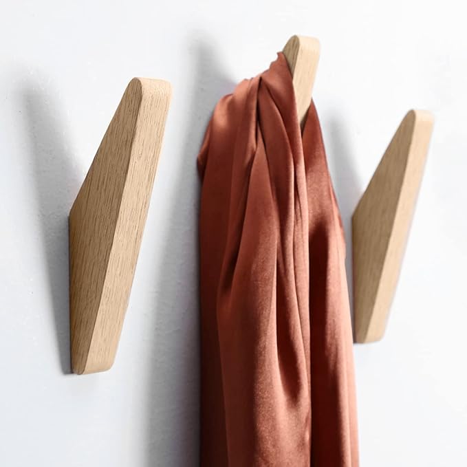 COCOYA 4Pack Natural Rubber Wood Wall Hooks 25 LBS