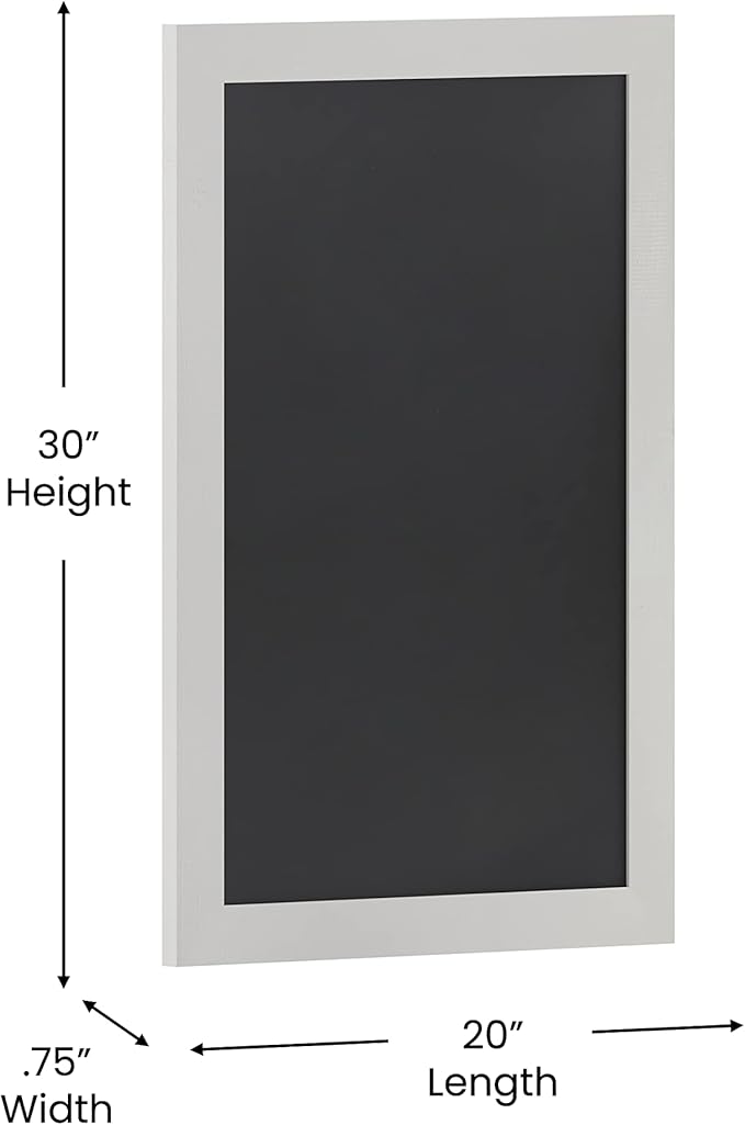 HBCY Creations 20" X 30" Matte White Solid Wood Frame Wall Chalkboard, Magnetic