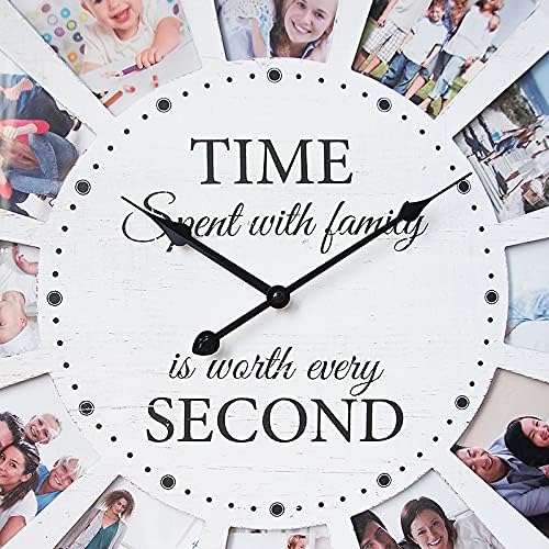 12 Photo Collage Family Wood Wall Clock, Rustic Farmhouse Wall Clock, Large