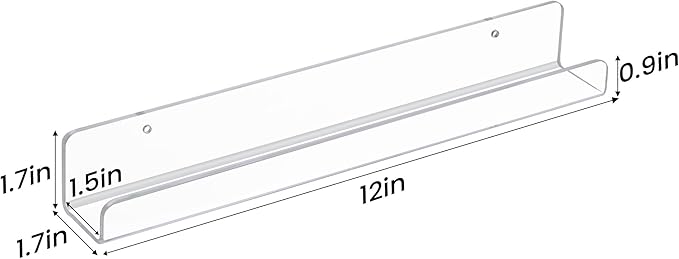 upsimples 10 Pack Clear Acrylic Shelves, 1.7" x12" Clear Wall Shelves