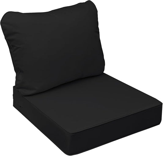 AAAAAcessories Outdoor Seat Cushions for Chairs, Fade-Resistant, Waterproof Patio Furniture Replacement Cushions, 21" x 21" x 3" + 21" x 17", Charcoal Black