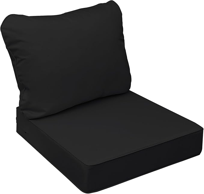 AAAAAcessories Outdoor Seat Cushions for Chairs, Fade-Resistant, Waterproof Patio Furniture Replacement Cushions, 20" x 18" x 3" + 20" x 17", Charcoal Black