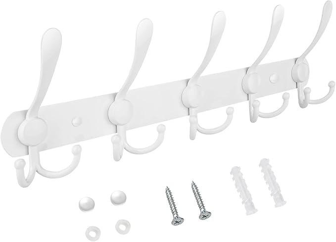 TICONN Wall Mounted Coat Rack, Five Heavy Duty Tri Hooks All Metal Construction