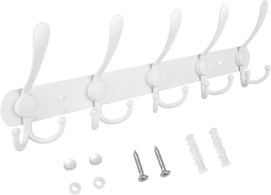 TICONN Wall Mounted Coat Rack, Five Heavy Duty Tri Hooks All Metal Construction