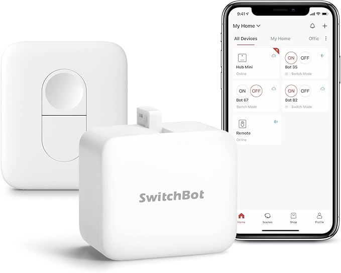 Switchbot Smart Switch Button Pusher (Bluetooth) â Fingerbot for Rocker Switch/One-Way Buttons, App Timer Control, No Wiring, Optional Hub Required for Voice/Remote, White