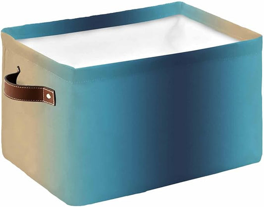 Blue Teal Yellow Ombre Storage Bins Cubes Waterproof Cloth Storage Basket,Farmhouse Modern Gradient Art Foldable Storage Bags for Shelf Clothes Storages Organizers with Handles 15x11x9.5 in 1PCS
