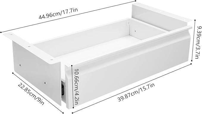 FFanhia 16 Inches Under Desk Mounted Sliding Pull-out Drawer Under Desk Storage Drawer for Sit Stand Workstation Office Desk(Applicable Table Thickness: 0.79in) White