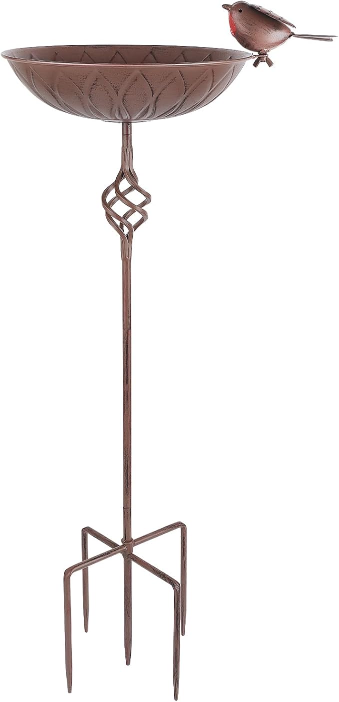 Metal Bird Bath for Outside,Hand-Painted Outdoor Birds Baths Water Bowl with Stake for Garden Patio Yard Lawn Decor, 27.6" H Bird Feeder with 5 Prongs Base,Vintage Freestanding Birdbaths & Birdfeeder