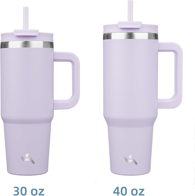 30 oz Tumbler with Handle and 2 Straws,2 in 1 Lid Insulated Water Bottle Stainless Steel Travel Coffee Mug,Wisteria