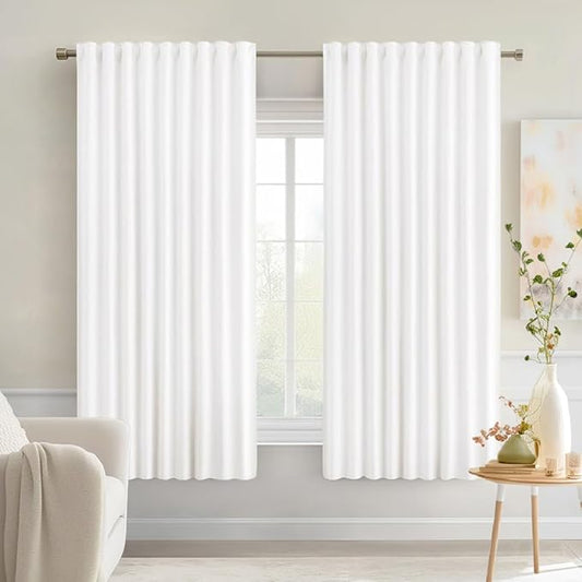 MIULEE Pure White Back Tab Light Blocking Curtains 63 Inch Length 2 Panels Set