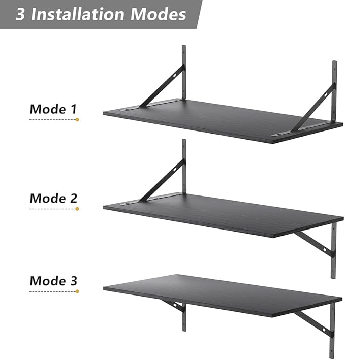 Deep Floating Shelves for Wall Set of 3, 24W x 12 Inch Deep Black Floating