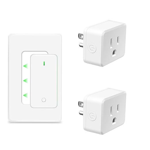 NineLeaf Remote Control Outlet,Wireless Remote Control Outlet Plug,500ft Long Range Wall Mounted Light Switch,15A 1500W for Home and Business,No Wiring,White,1 SW+2 Outlet