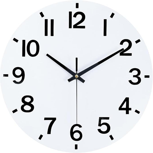 HZDHCLH Wall Clock 8 Inch Silent Non Ticking Wood Battery Operated White Wooden