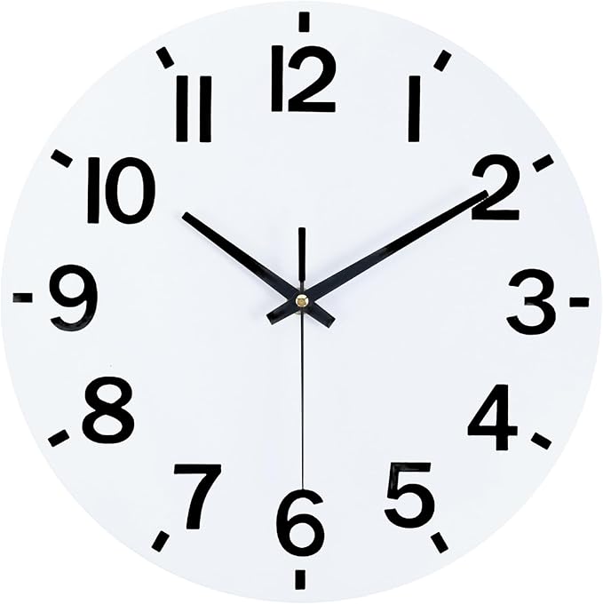 HZDHCLH Wall Clock 10 Inch Silent Non Ticking Wood Battery Operated White