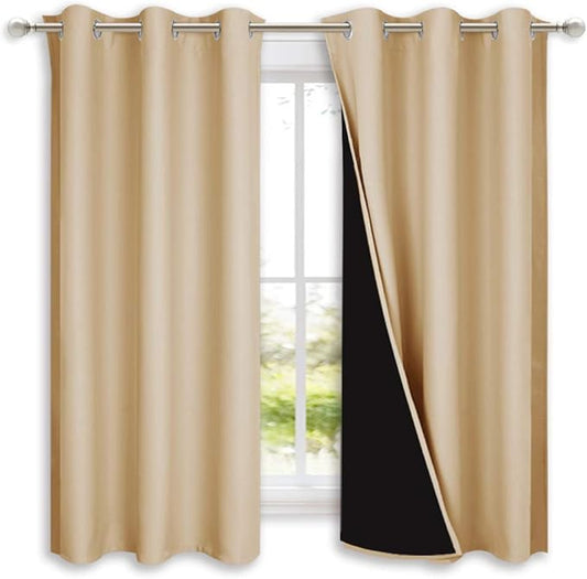 NICETOWN Bedroom Full Blackout Curtain Panels, Super Thick Insulated Grommet