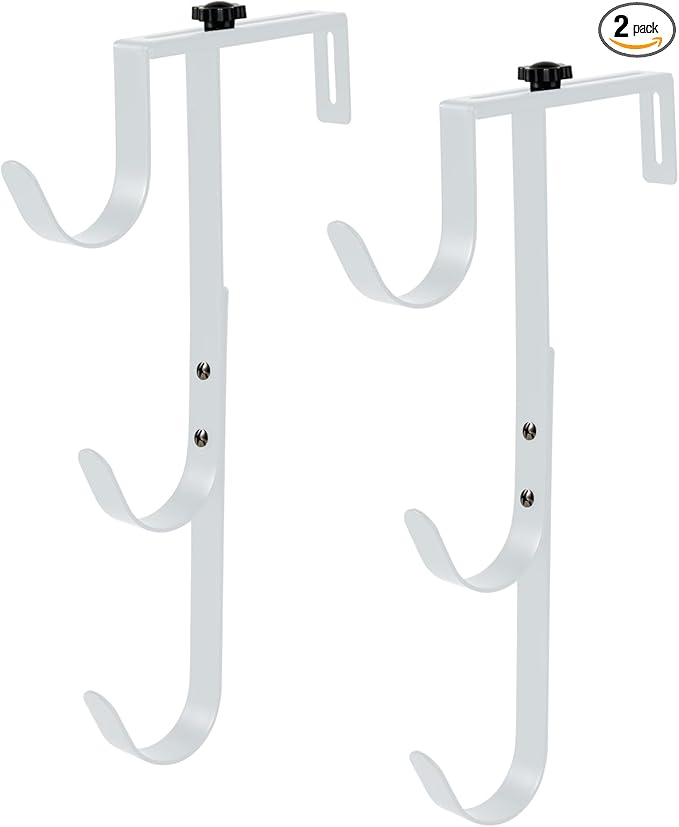 2Pcs White Pool Pole Hangers, Adjustable Heavy Duty Swimming Pool Fence Hooks for Pool Equipment, Skimmers, Leaf Rakes, Nets, Brushes, Vacuum Hose, Garden Tool Organizer