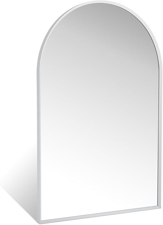 24" x 36" Silver Arched Mirror, Modern Aluminum Alloy Metal Frame, Arch