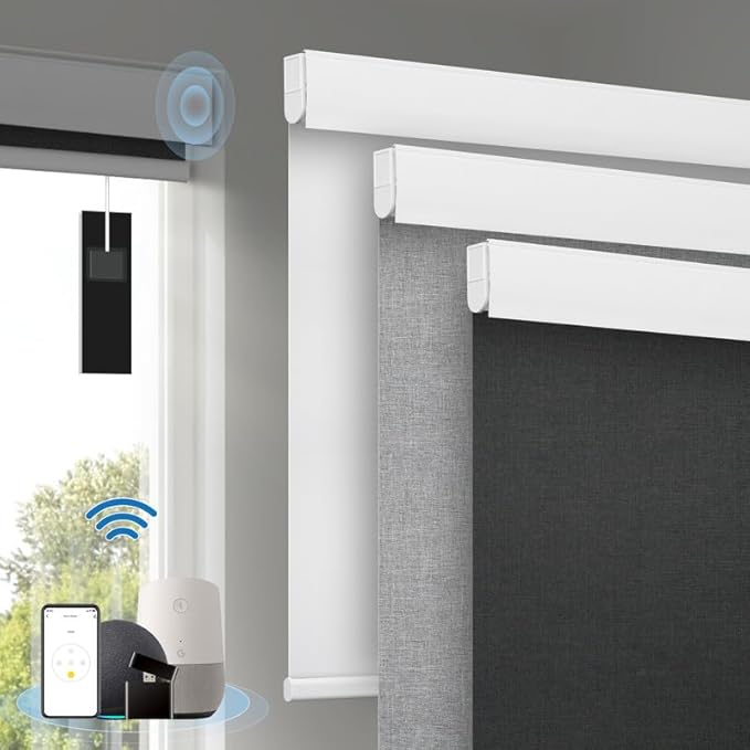 Motorized Blinds with Remote, Cordless Smart Blinds with Valance Cover