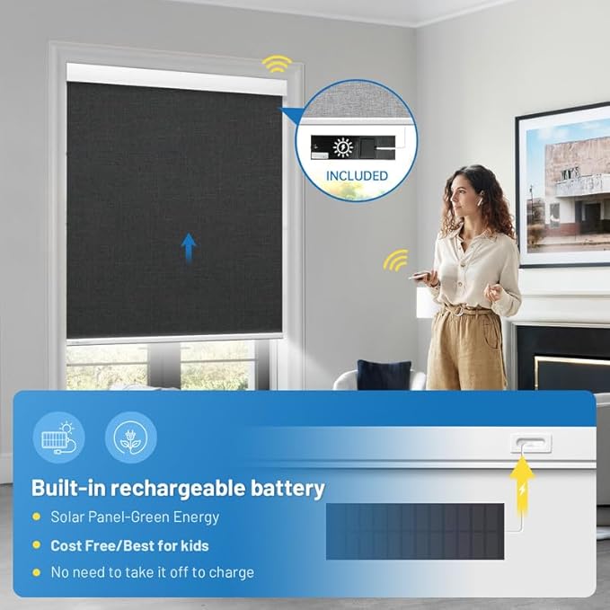 Motorized Blinds with Remote, Cordless Smart Blinds with Valance Cover