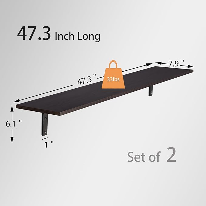 DINZI LVJ Long Wall Shelves, 47.3Inch Wall Mounted Shelves Set of 2, Extra