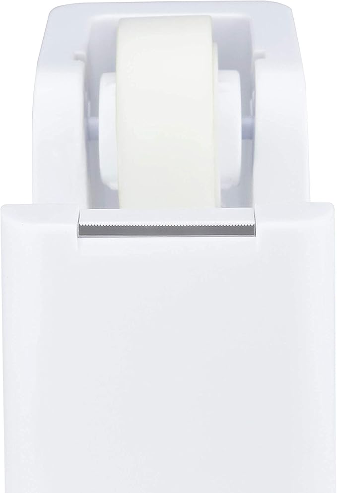 ABEL SimpleWork Desktop Tape Dispenser, White, 1 in Core, Non-Skid Weighted Base, Tape Cutter for Office, Home, School, and Crafts