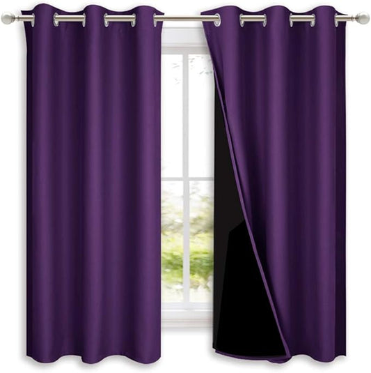 NICETOWN 100% Blackout Room Warming Curtains 45 inches Long, Royal Purple