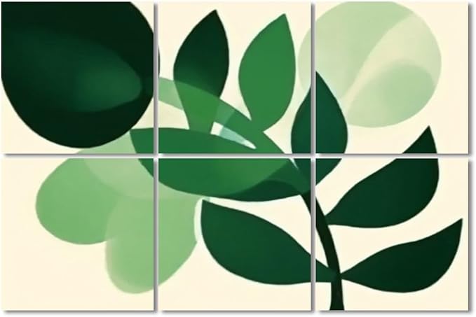 6 Pack Art Acoustic Panels Sound Absorbing Boho Botanical Leaf Orange Green