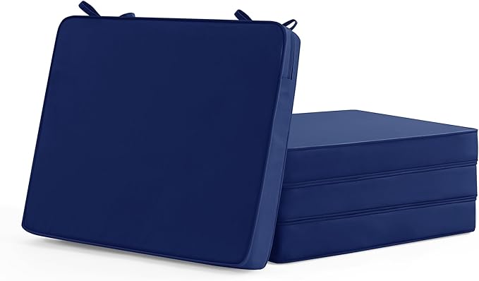 Summsun Outdoor Chair Cushions Set of 4: Waterproof & Color Fastness Seat Cushion for Patio Furniture - 22 x 22 x 3 Inch Chair Pads with Ties and Hidden Zipper - Patio Chair Cushion Replacement, Navy