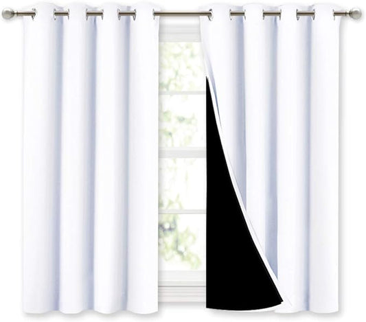 NICETOWN White 100% Blackout Curtains 45 inches Long, 2 Thick Layers Completely