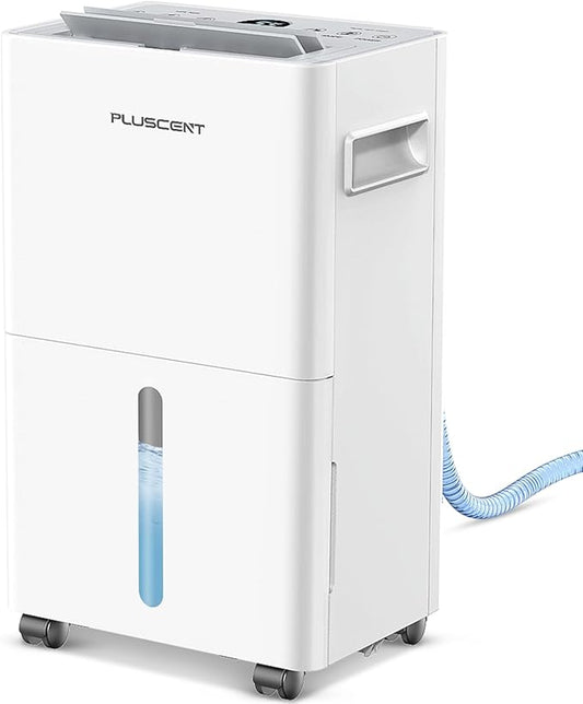 1500 Sq.ft Dehumidifier for Basement, PLUSCENT Max 21 Pint/Day Dehumidifiers for Home, Large Room, Bedroom with Drain Hose, Smart Humidity Control & Monitor, 3 Operation Modes, 24H Timer, Auto Defrost