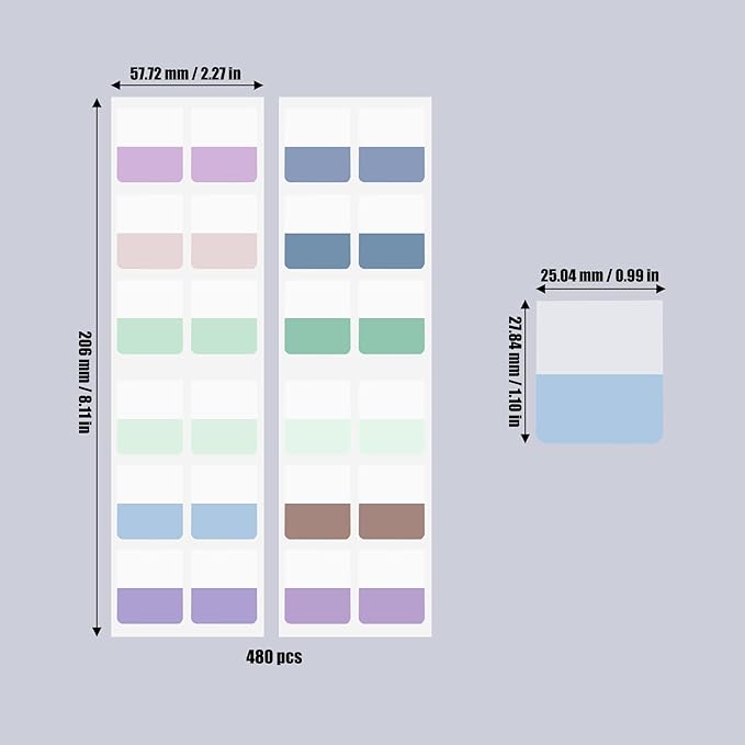 AccEncyc 480 Pcs Colored Index Tab 1"x1.1" Large Book Sticky Tabs Repositionable Page Tabs Flags Page Markers Labels for Notebooks, Filing, Classification,12 Colors