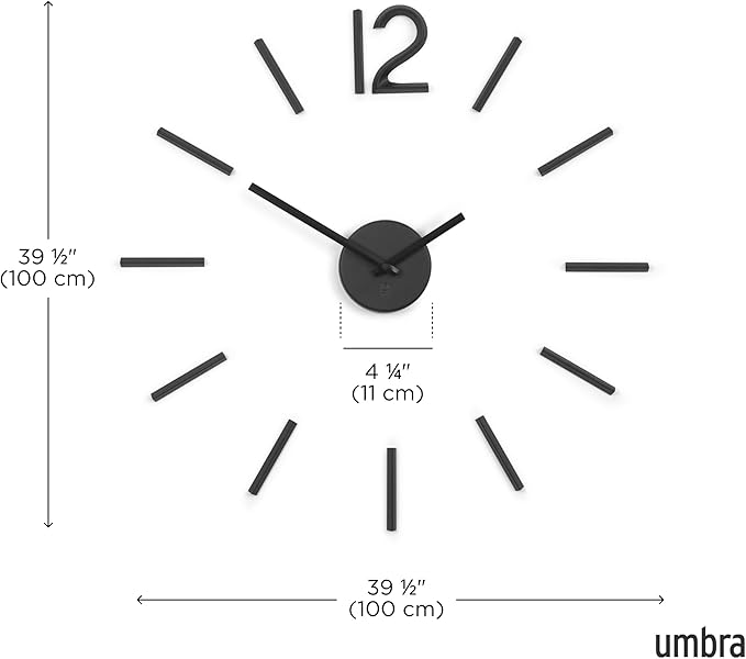 Umbra Blink Modern DIY 3D Wall Clock, Frameless Large Decorative Wall Clock