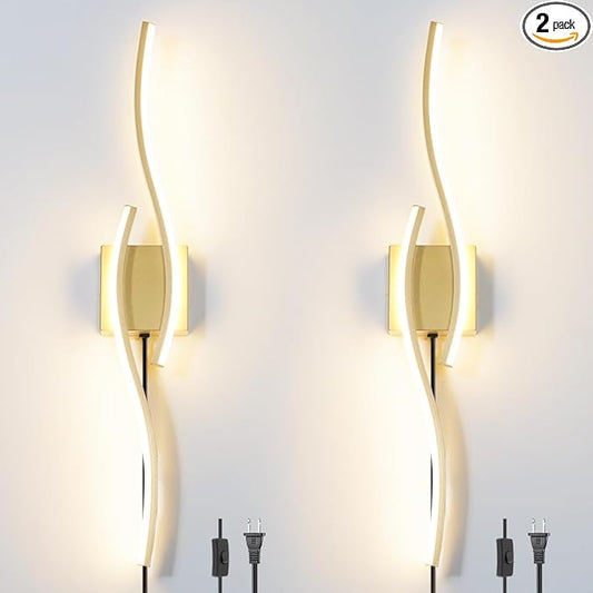 Daunton Modern Gold Plug in Wall Sconce Set of 2, Indoor Dimmable Light Fixture