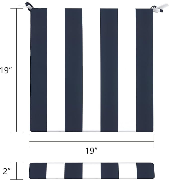 LVTXIII Outdoor Seat Cushions Set of 4 Square Corner Chair Cushions with Ties, Patio Chair Pads for Home Office and Patio Garden Furniture Decoration 19"x19"x2", Cabana Navy