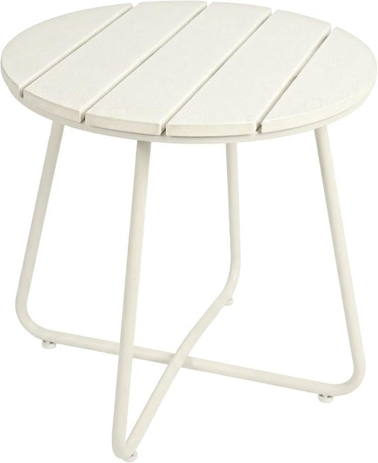danpinera Outdoor Side Tables, HDPS Patio Table with Metal Legs, 18 Inch WhiteOutdoor Small Round Table for Garden, Backyard, Porch, Deck, Balcony, Poolside