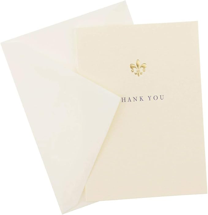 Graphique Fleur de Lis La Petite Presse Boxed Thank You Notes - 10 Embossed and Embellished Gold Foil Fleur de Lis Thank You Cards with Matching Envelopes, 3.25" x 4.75"