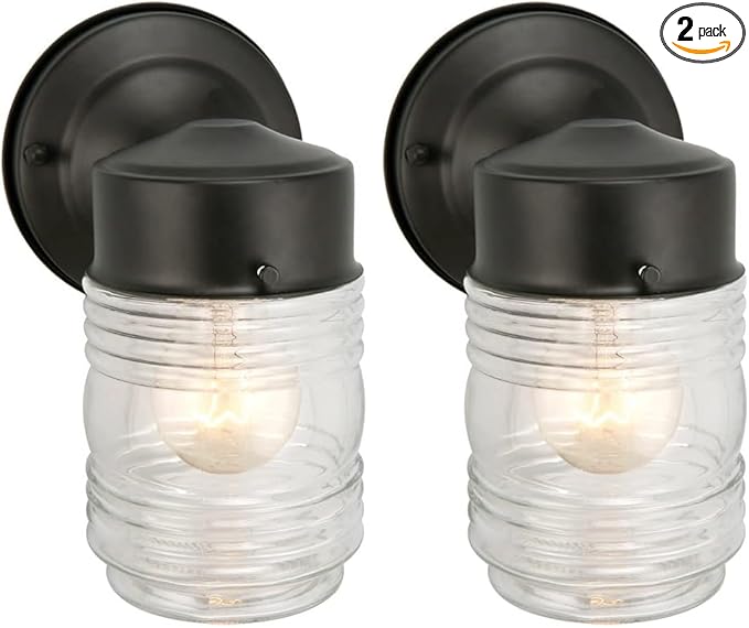 Design House Jelly Jar Wall Light, Indoor/Outdoor, Matte Black, Wall Mount