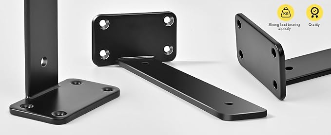 2 Pack - 6 inch Black Hidden L Shelf Bracket Iron Floating Shelf Brackets