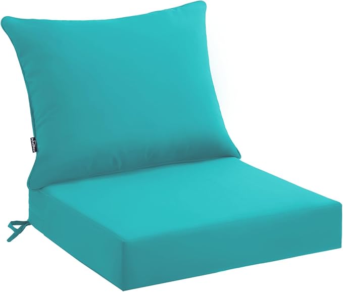 PatioGlow Outdoor Seat Cushion Set 22 x 22 x 4 Inch, Waterproof & Fade Resistant Patio Furniture Cushions with Removable Cover and Ties, Thick Deep Seating Pads for Outside Chair Sofa Couch, Teal