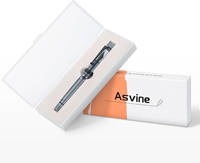 Asvine V126 Vacuum Filling Fountain Pen, Matte Black Acrylic Medium Nib, Large-Capacity Pen with Gift Case