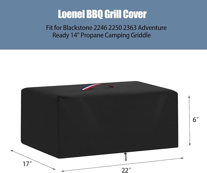 BBQ Grill Cover for Blackstone 2246 2250 2363 Adventure Ready 14" Propane Camping Griddle with Side Burner, Waterproof 600D Outdoor Propane Barbecue Covers Smoker Covers- 22" L x 17" W x 6" H