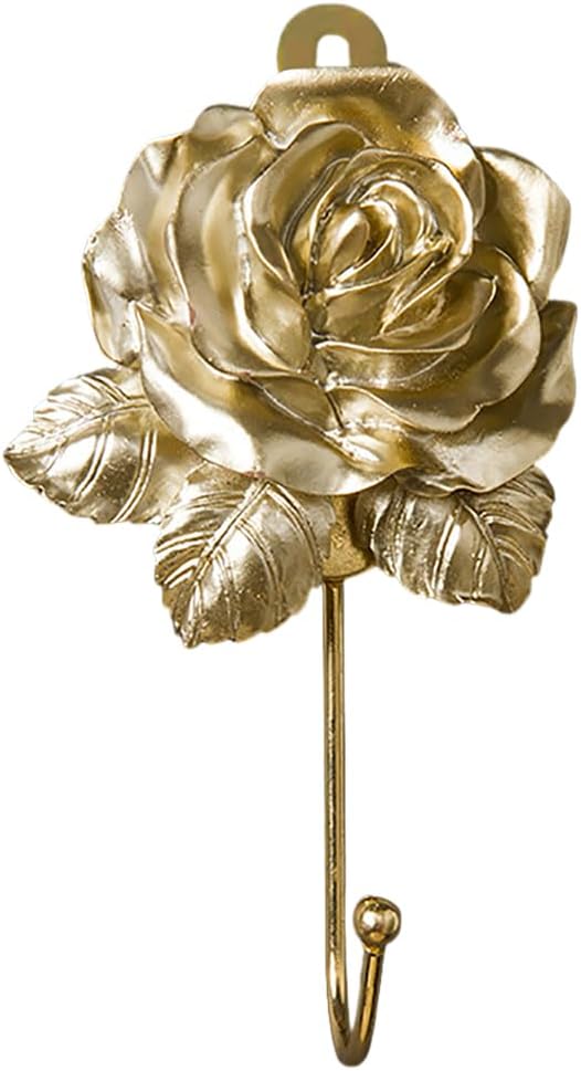 Gold Flower Wall Hooks, Whimsical Resin Rose Flower Decorative Bathroom Hooks