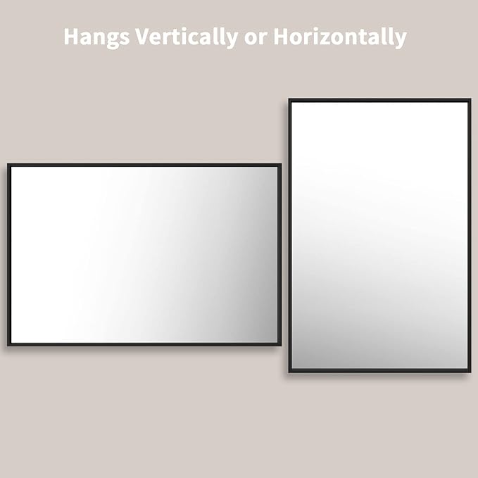 LOAAO 48"X32" Black Rectangle Bathroom Mirror Wall, Matte Black Aluminum Alloy