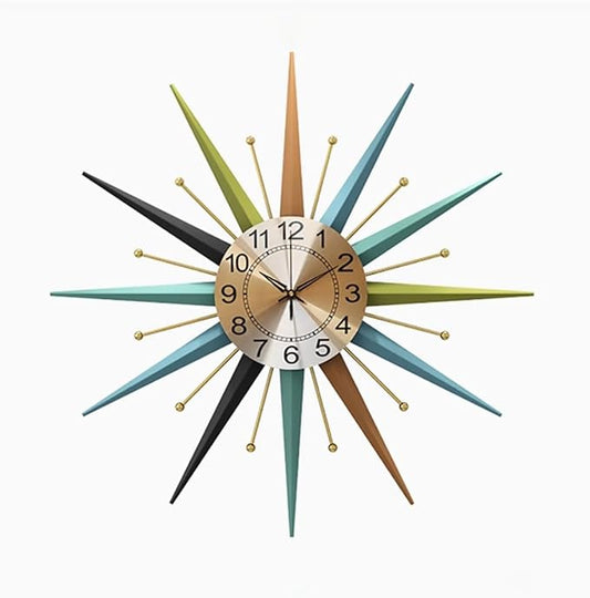 22 Inch Mid-Century Style Metal Crystal Wall Clock, Star-Shaped Silent