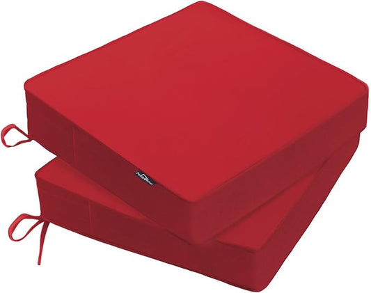 PatioGlow Outdoor Chair Cushions 19 x 19 x 3 Inch, Waterproof & Fade Resistant Patio Seat Cushion for Furniture with Handle and Ties, Thick Seating Pads for Outside Sofa Couch Set of 2, Red