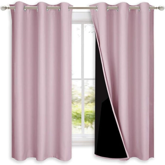 NICETOWN 100% Blackout Curtains 45 inches Long, 1 Pair, Baby Pink, 42 inches